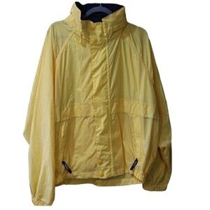 Nautica Yellow Vented Hidden Hood Nylon Windbreaker Jacket XL Preppy Sailing